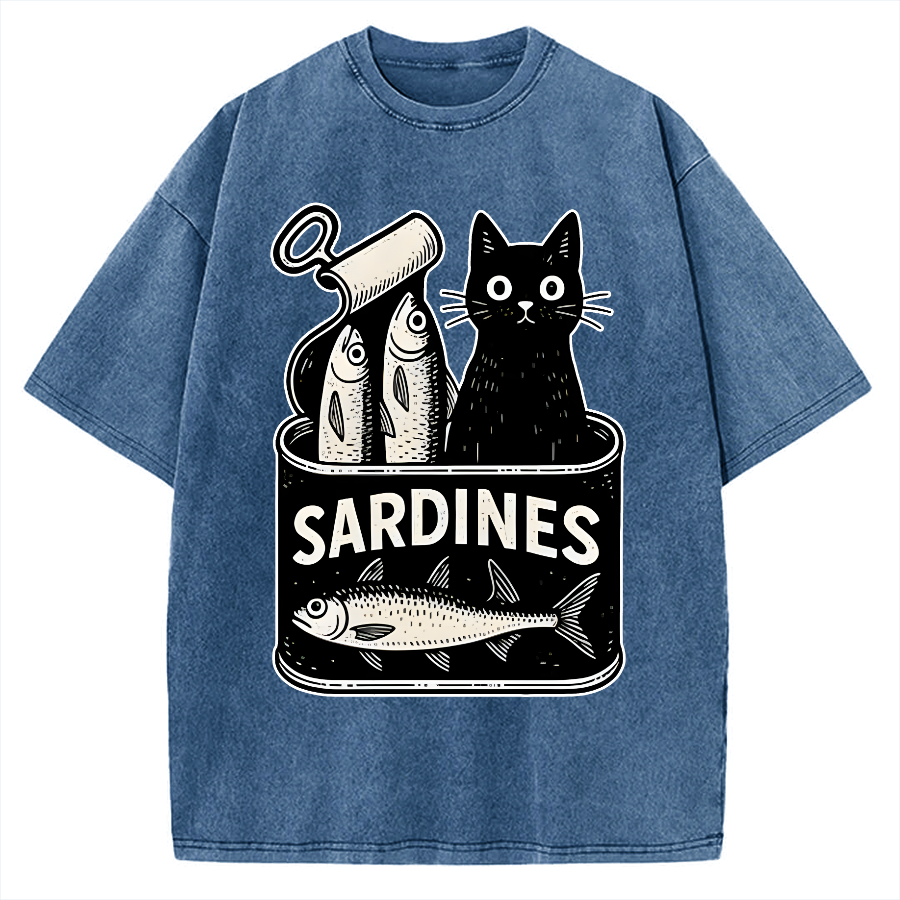 Cat And Canned Fish Vintage Washed T-shirt