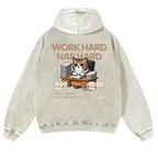 Cat Vintage Washed Cotton Back Art Hoodie
