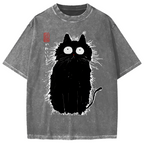 Black Cat With Puffed-Up Fur Vintage Washed T-shirt