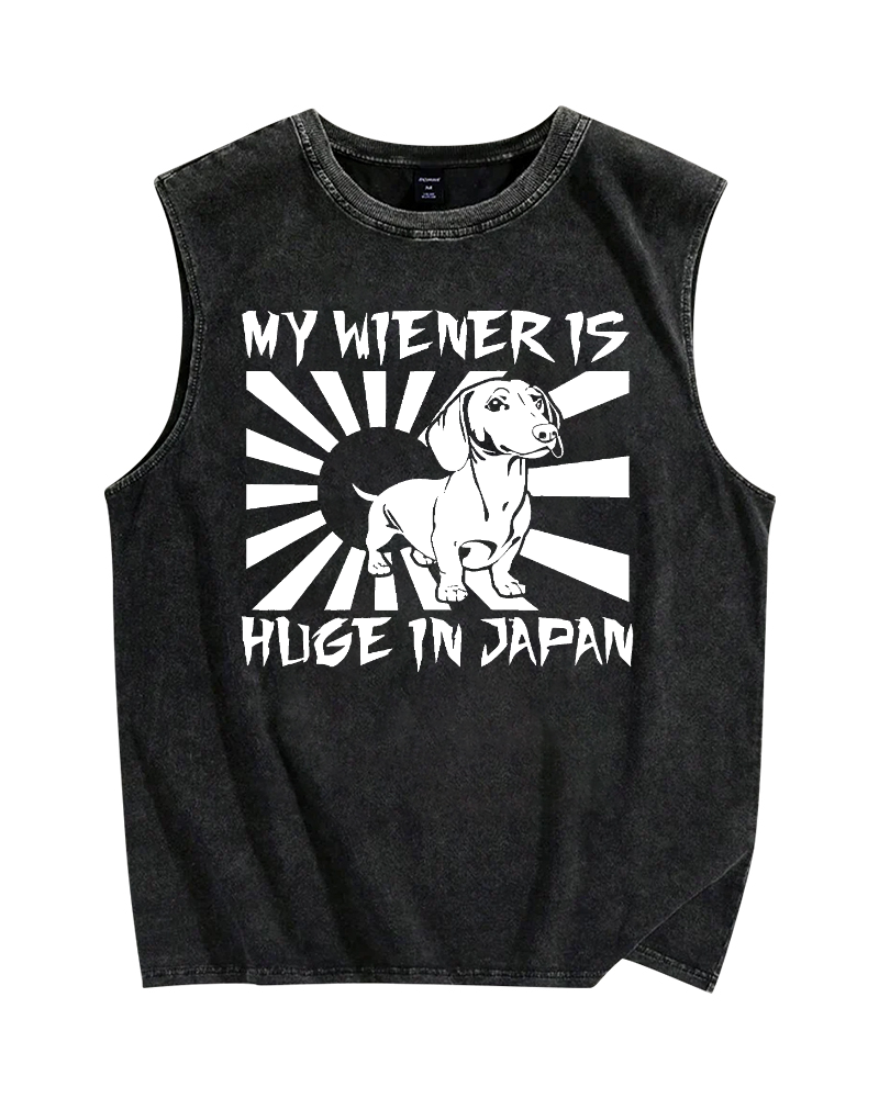 Unisex My Weiner is Huge in Japan Funny Meme Printed Washed Tank Top