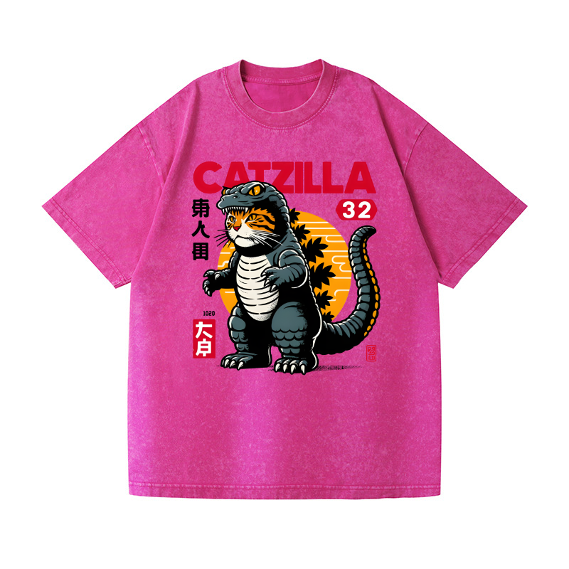Cat Godzilla Vintage Wash Japanese Design T-Shirt