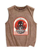 Ramen Lover Octopus Vintage Distressed Washed Tank Top