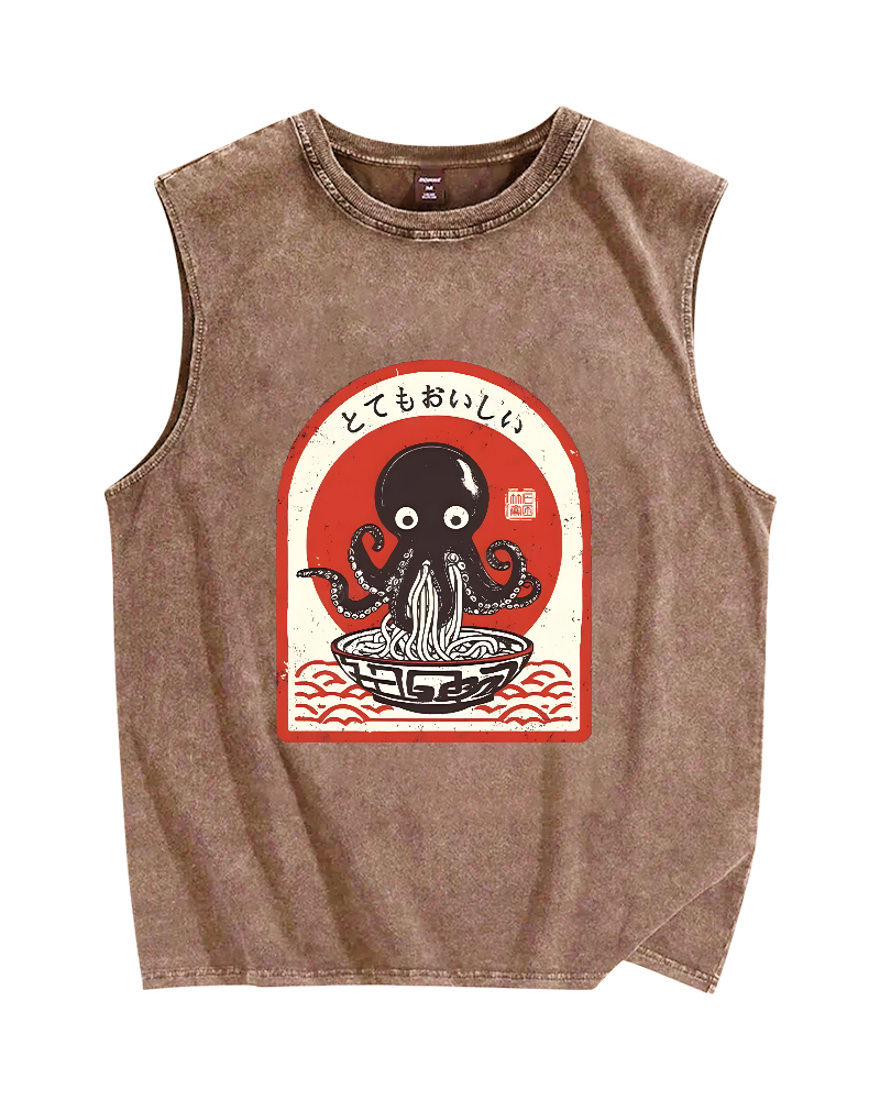 Ramen Lover Octopus Vintage Distressed Washed Tank Top