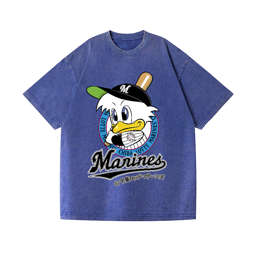 Chiba Lotte Marines Baseball Vintage Wash Japanese Design T-Shirt