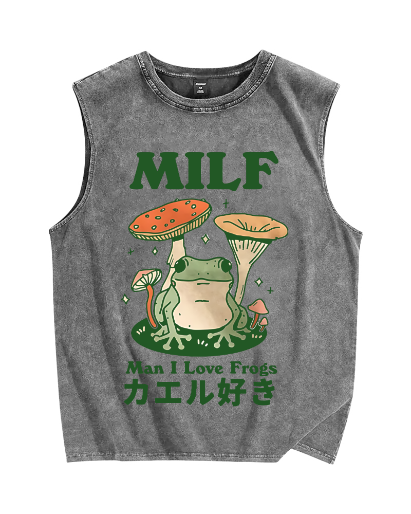 Funny MILF Froggy Vintage Distressed Washed Tank Top