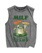 Funny MILF Froggy Vintage Distressed Washed Tank Top