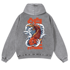 Fish Vintage Washed Cotton Back Art Hoodie