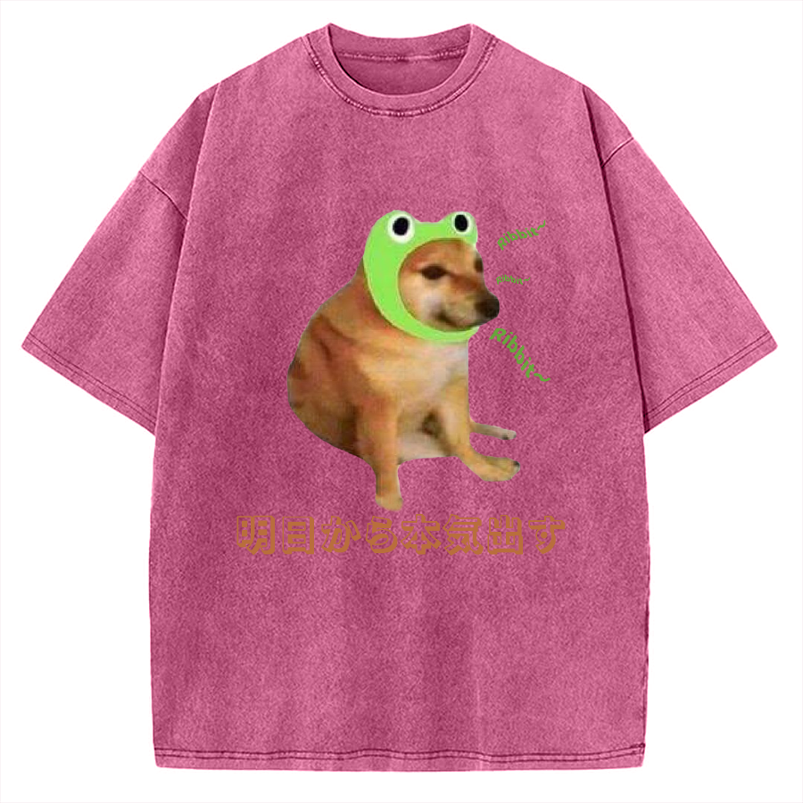 I'll get serious from tomorrow Froggy Cheems Funny Memes Vintage Washed T-shirt