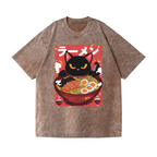 Ramen Black Cat Vintage Wash Japanese Design T-Shirt