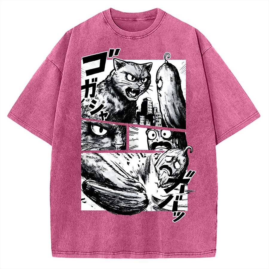 Cat vs Zucchini Vintage Washed T-shirt
