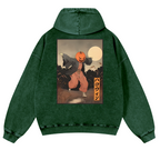 Kimono Pumpkin Person Vintage Washed Cotton Back Art Hoodie
