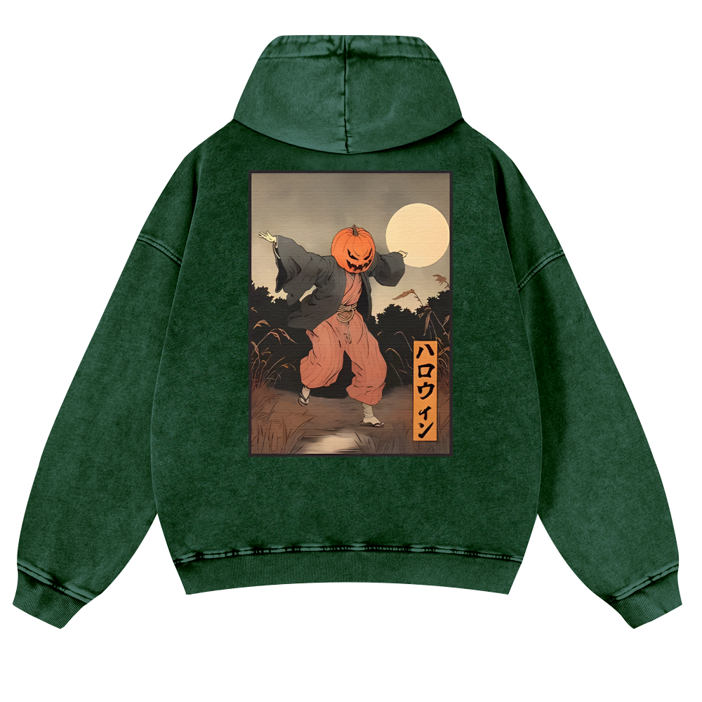 Kimono Pumpkin Person Vintage Washed Cotton Back Art Hoodie