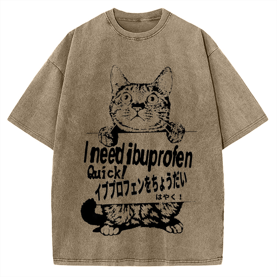 Ibuprofen Cat Vintage Washed T-shirt