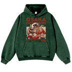 Osaka Dotonbori Drunken Octopus Vintage Washed Thick Cotton Hoodie
