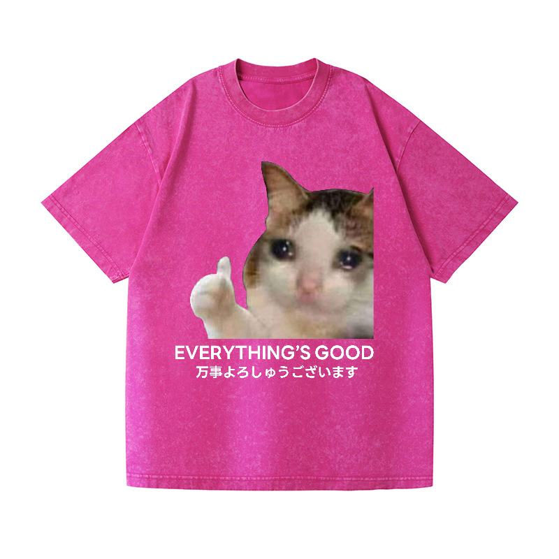 Cat Vintage Wash Japanese Design T-Shirt
