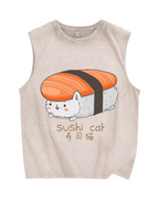 Sushi Cat Vintage Distressed Washed Tank Top