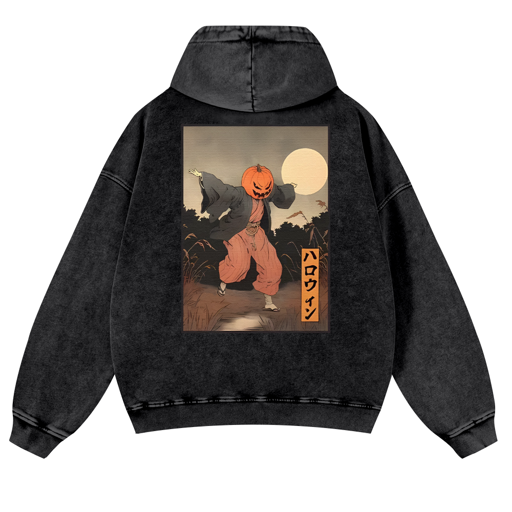 Kimono Pumpkin Person Vintage Washed Cotton Back Art Hoodie