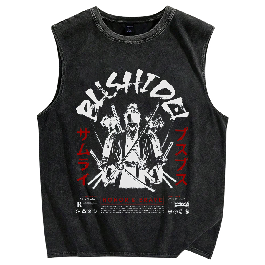 Samurai Japanese Warrior Bushido Vintage Distressed Washed Tank Top