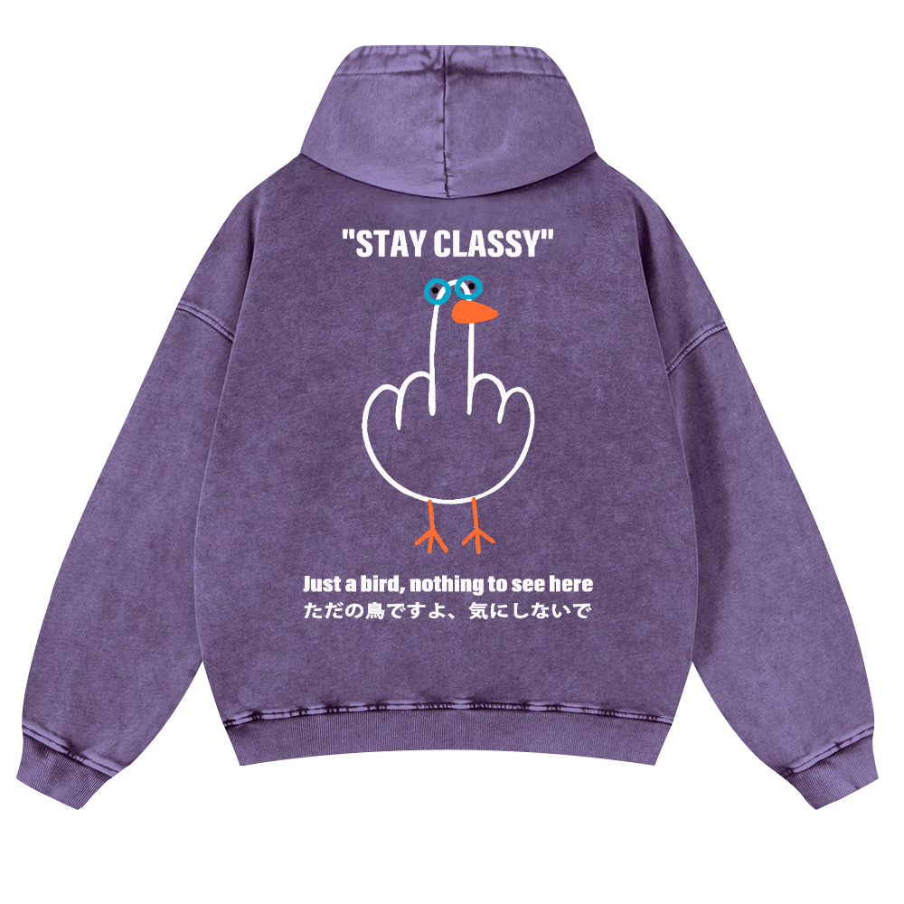 Stay Classy Bird Vintage Washed Cotton Back Art Hoodie