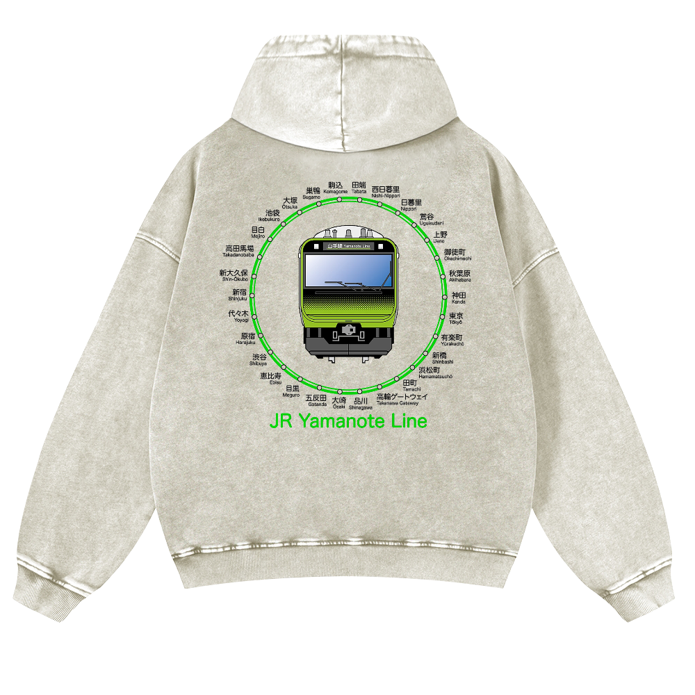JR Yamanote Line Vintage Washed Cotton Back Art Hoodie