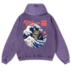 Cat Wave Vintage Washed Cotton Back Art Hoodie