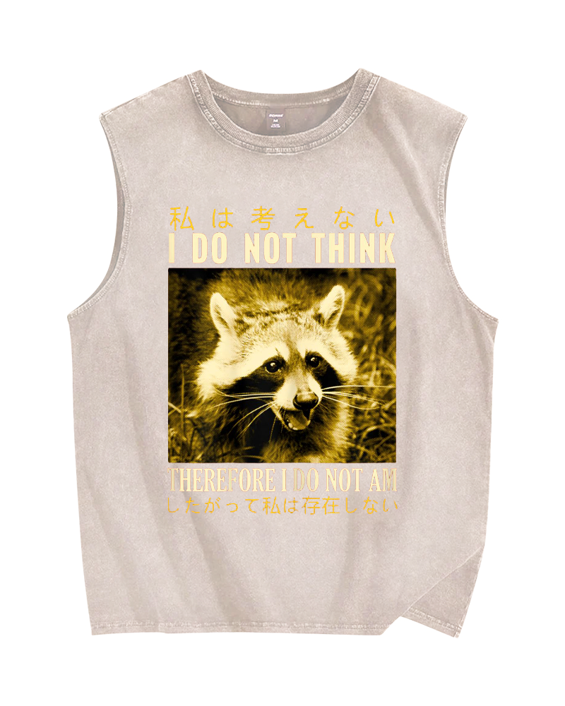 I don't think therefore i do not am Raccoon Vintage Distressed Washed Tank Top
