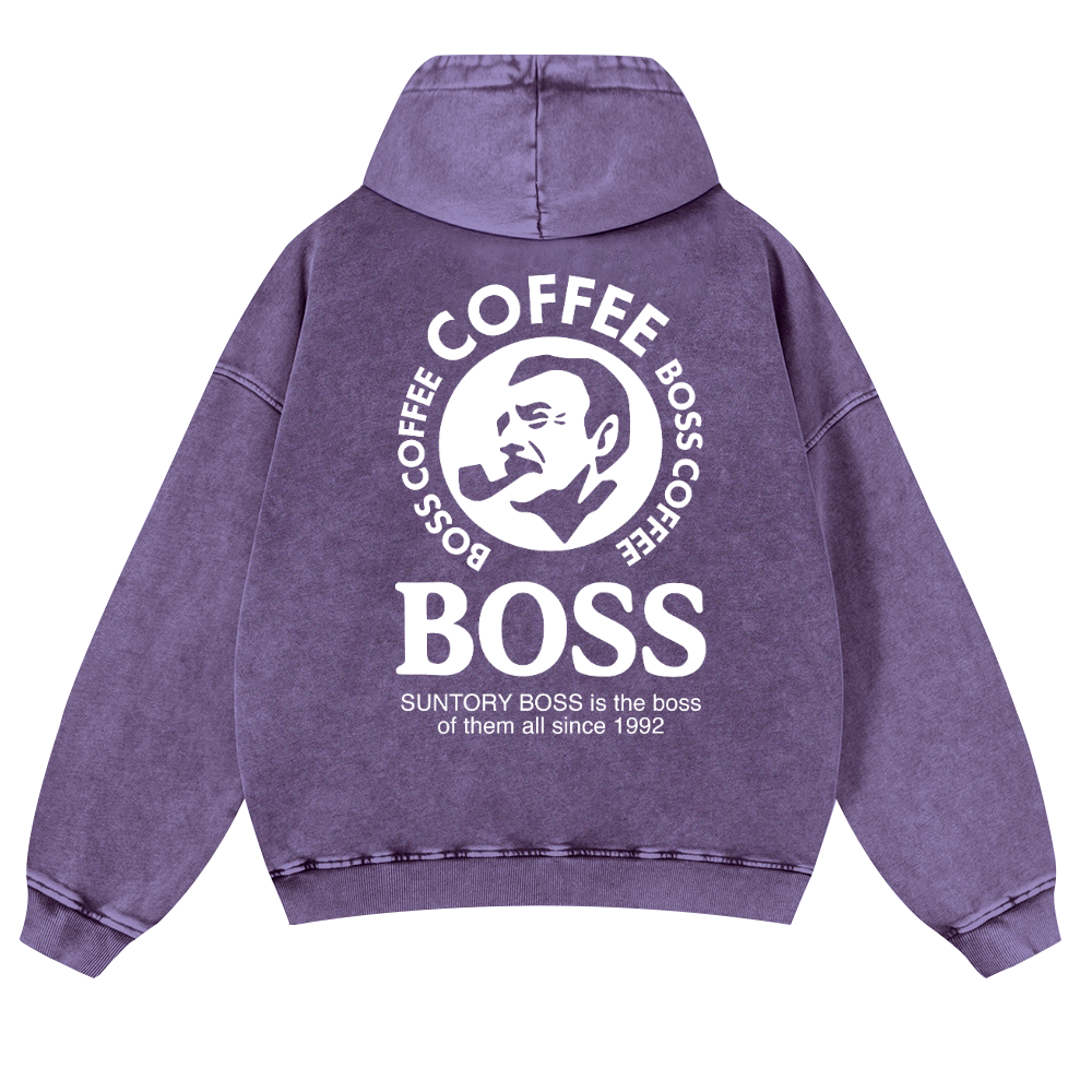 Coffee Boss Vintage Washed Cotton Back Art Hoodie