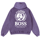 Coffee Boss Vintage Washed Cotton Back Art Hoodie