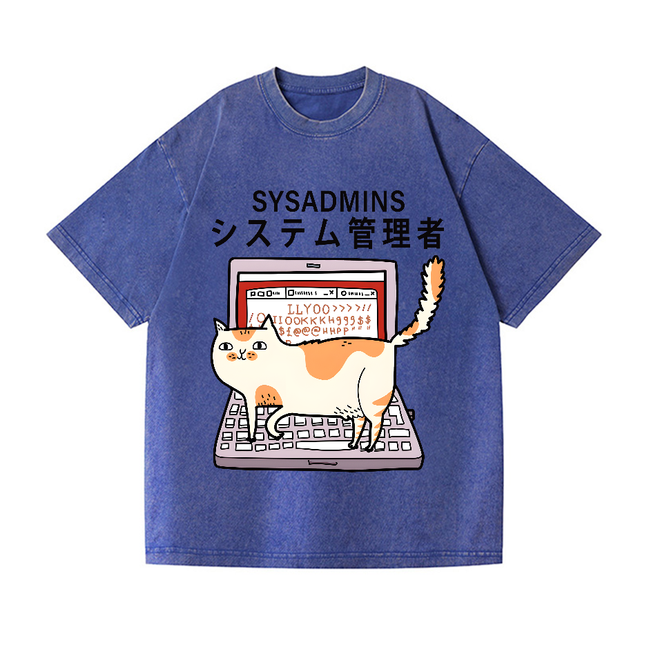 Sysadmins Cat Vintage Wash Japanese Design T-Shirt