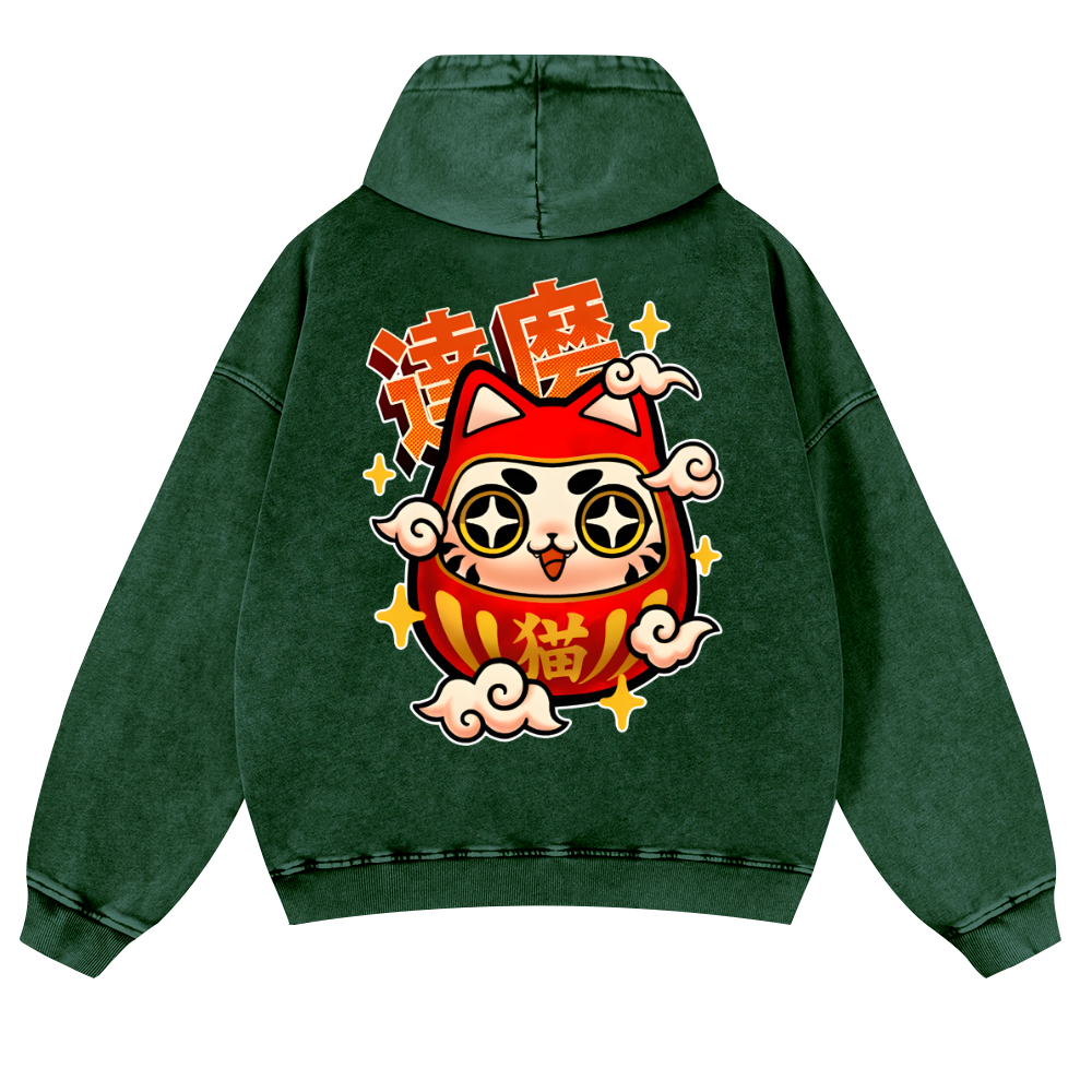 Daruma Vintage Washed Cotton Back Art Hoodie