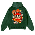 Daruma Vintage Washed Cotton Back Art Hoodie
