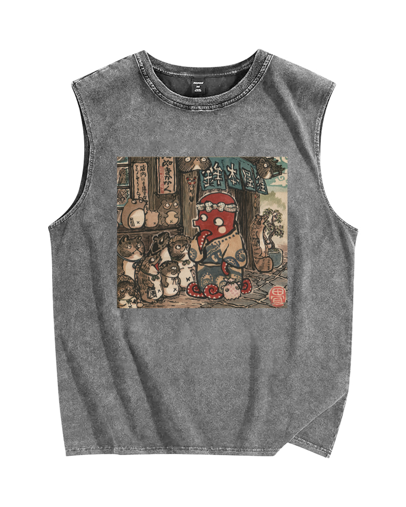 Monster Shop Octopus Funny Vintage Distressed Washed Tank Top