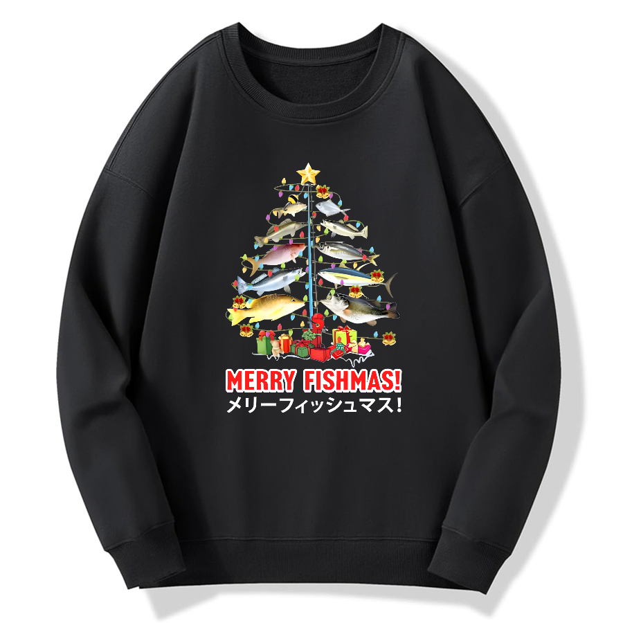Christmas Fish Tree Japanese Style Cotton Pullover Sweatshirt