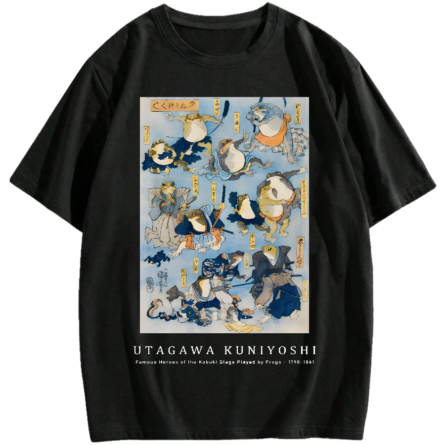 Utagawa Kuniyoshi Frogs Vintage Wash Japanese Design Cotton casual T-shirt