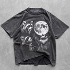 Unisex Raccoon Moon Printed Washed Tee