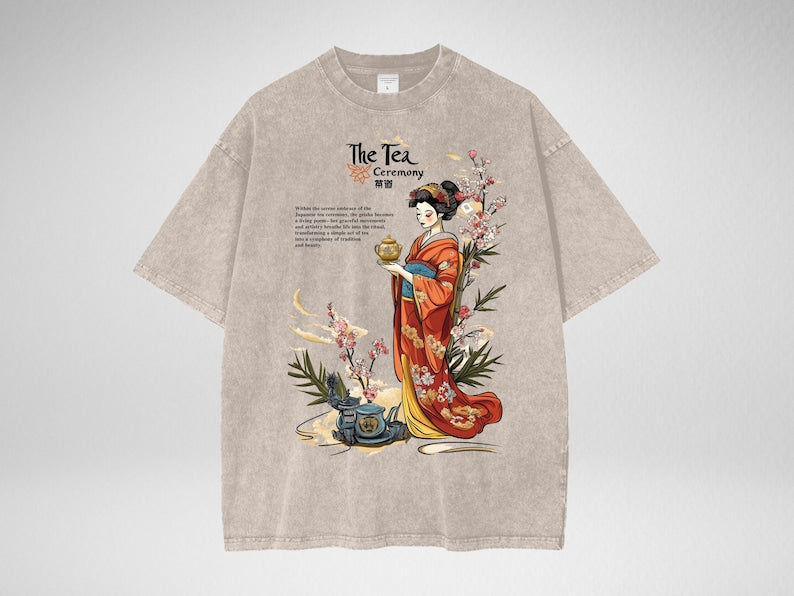 Geisha Tea Ceremony Oversize UNISEX Snow Washed T-Shirt