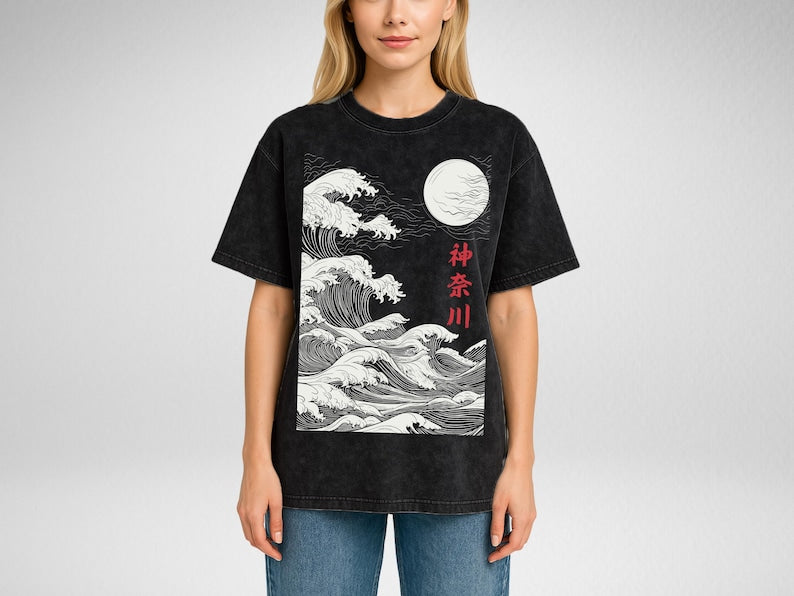 Great Wave of Kanagawa Oversize Acid Washed T-Shirt