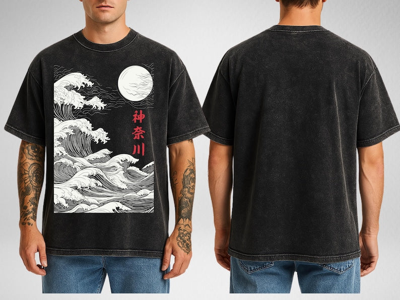 Great Wave of Kanagawa Oversize Acid Washed T-Shirt