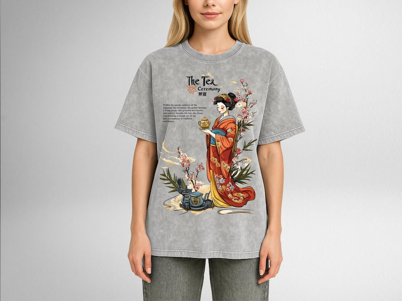 Geisha Tea Ceremony Oversize UNISEX Snow Washed T-Shirt