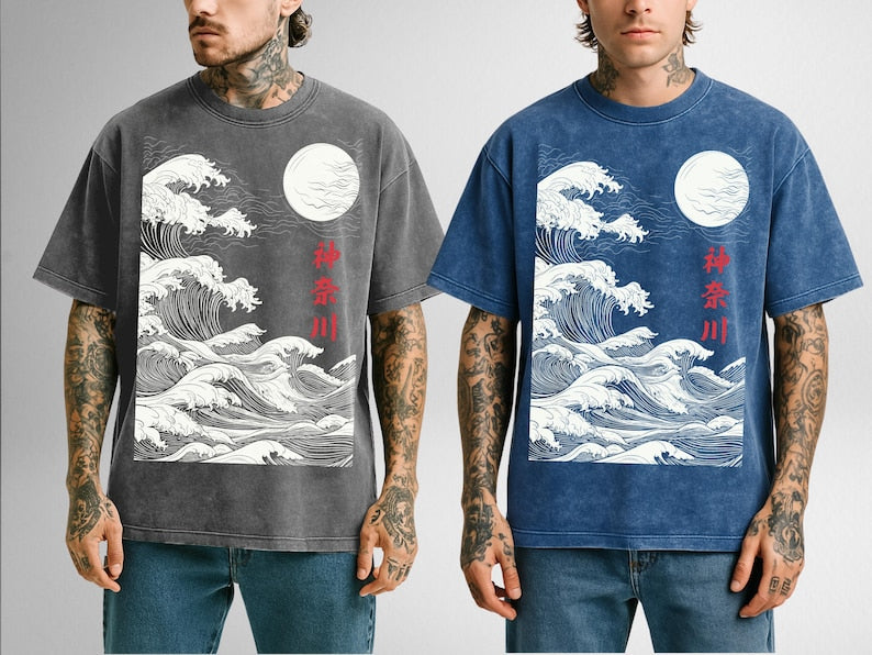Great Wave of Kanagawa Oversize Acid Washed T-Shirt