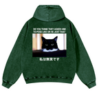 Cat Vintage Washed Cotton Back Art Hoodie