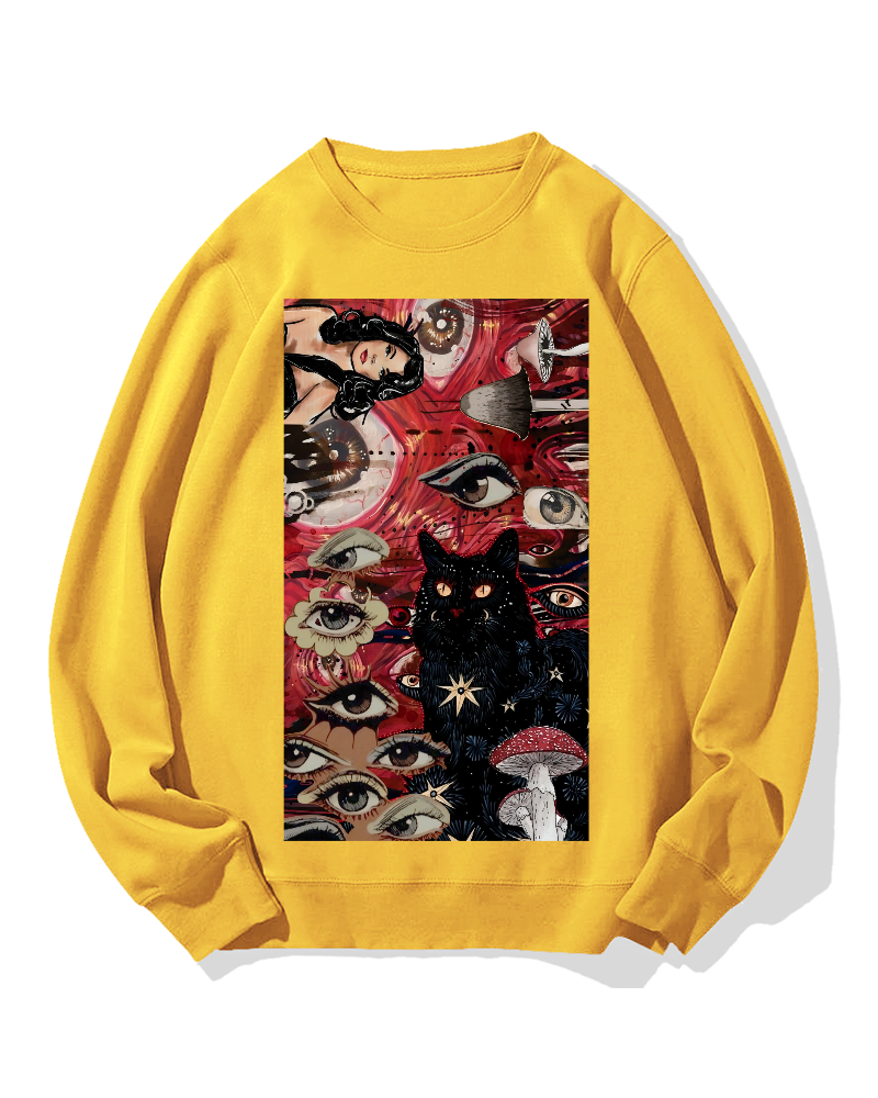 Psychedelic Black Cat Cotton Sweatshirt