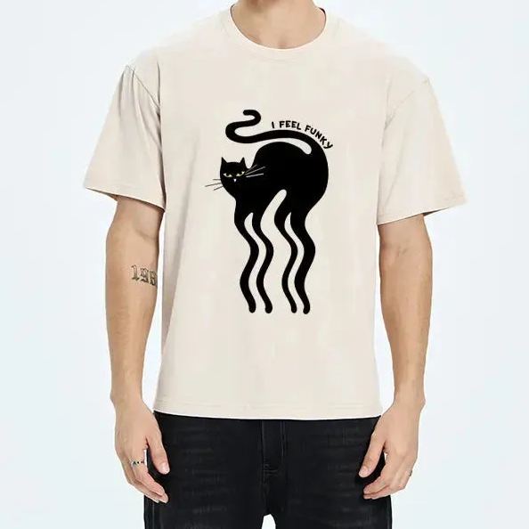 Wave Funny Cat Washed T-Shirt