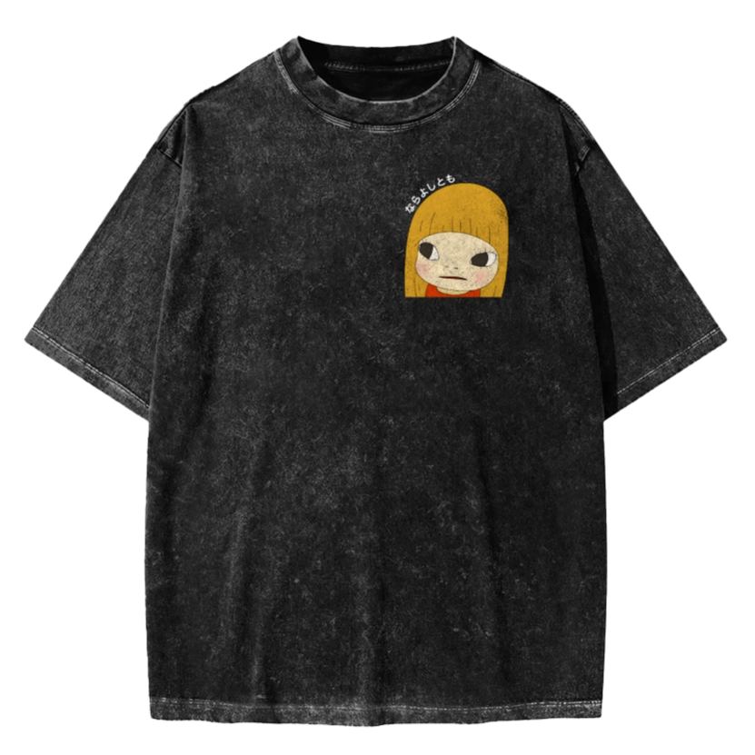 Unisex Yoshitomo Nara Vintage Wash Japanese Design Front And Back Printing Washed T-shirt