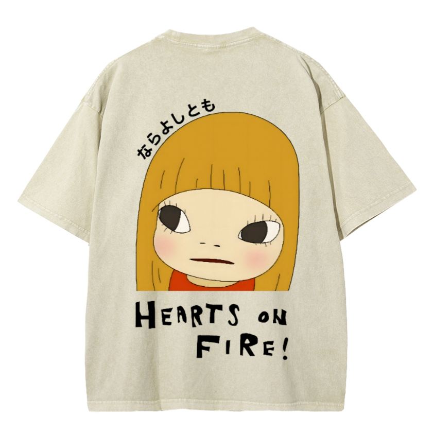 Unisex Yoshitomo Nara Vintage Wash Japanese Design Front And Back Printing Washed T-shirt