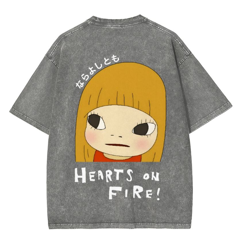 Unisex Yoshitomo Nara Vintage Wash Japanese Design Front And Back Printing Washed T-shirt