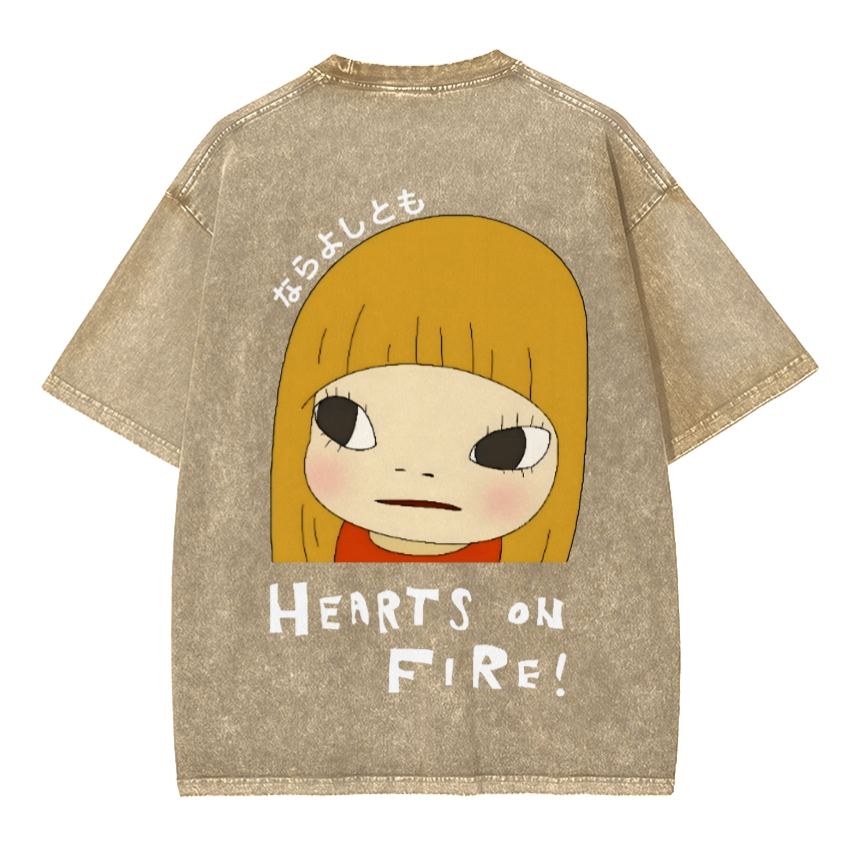 Unisex Yoshitomo Nara Vintage Wash Japanese Design Front And Back Printing Washed T-shirt