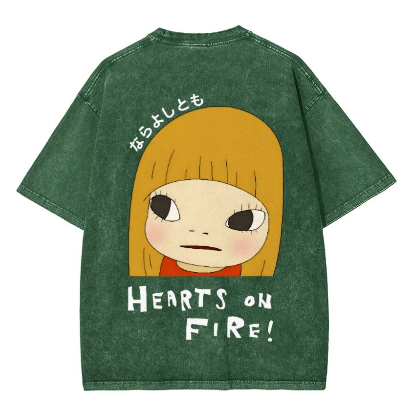 Unisex Yoshitomo Nara Vintage Wash Japanese Design Front And Back Printing Washed T-shirt