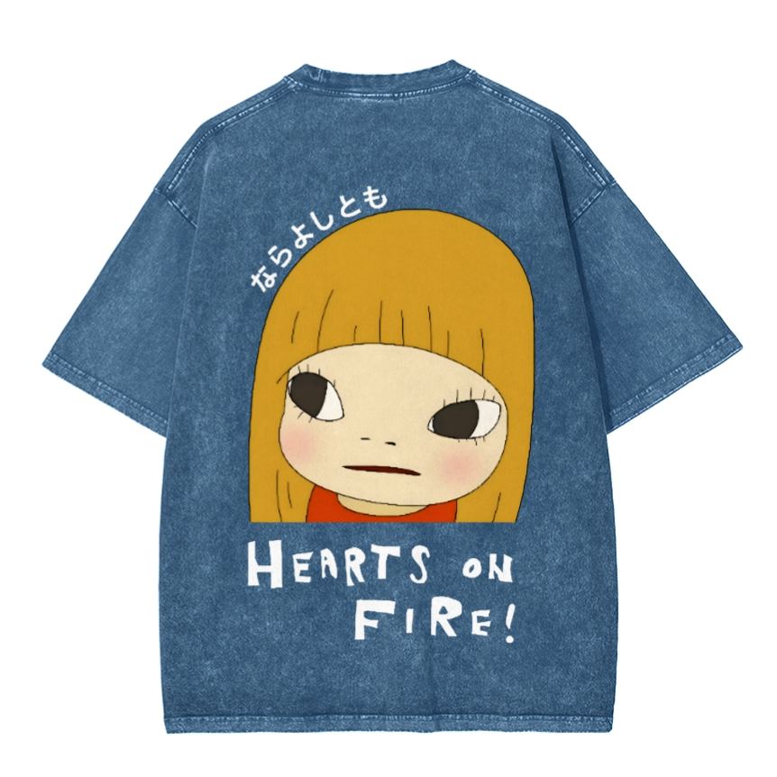 Unisex Yoshitomo Nara Vintage Wash Japanese Design Front And Back Printing Washed T-shirt