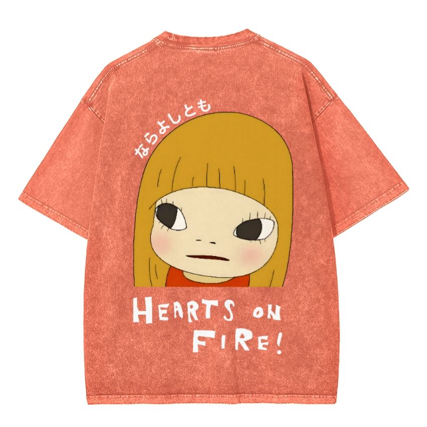 Unisex Yoshitomo Nara Vintage Wash Japanese Design Front And Back Printing Washed T-shirt